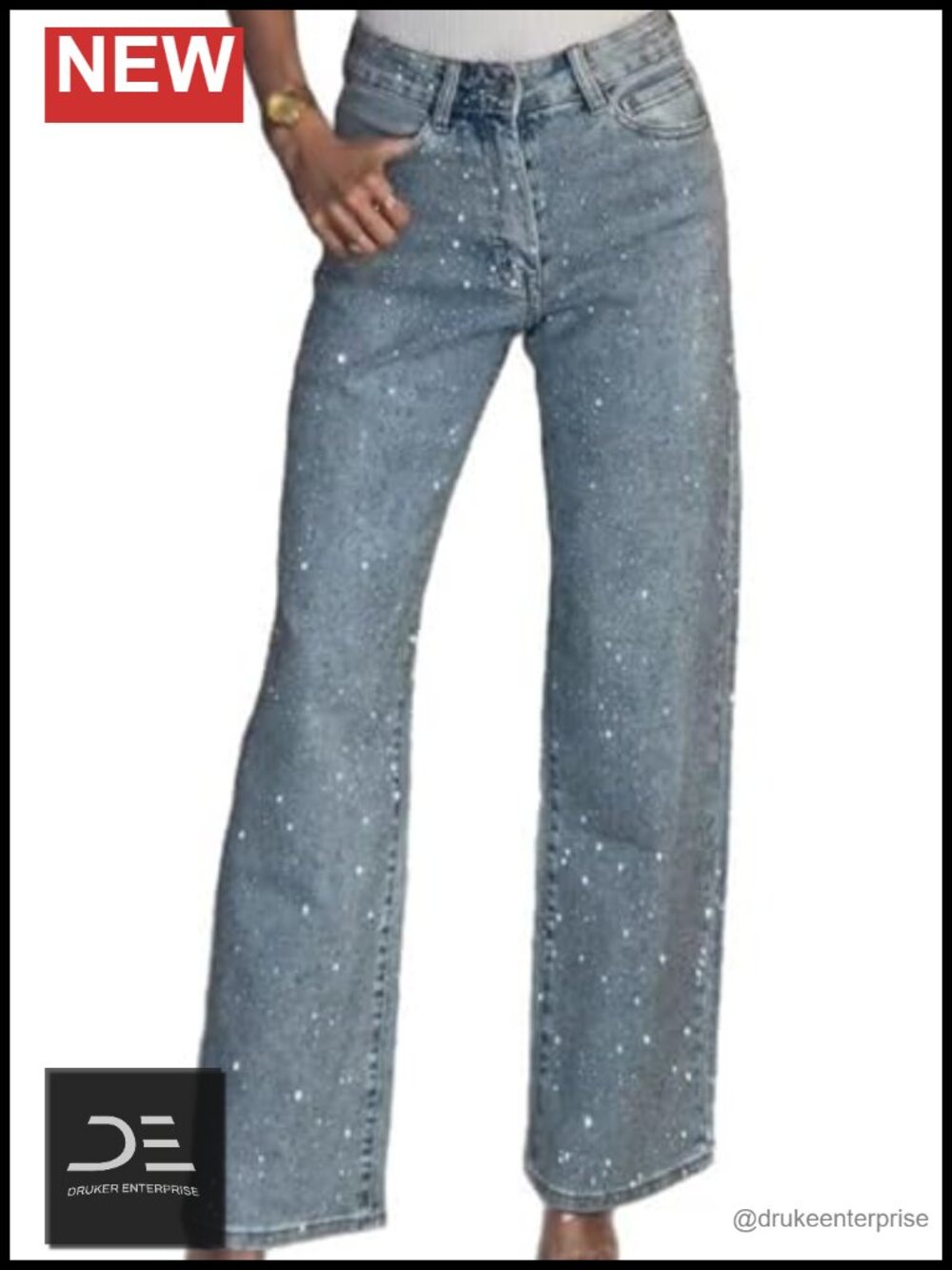 High Waisted Rhinestone Baggy Wide Leg Y2K Jeans Sparkly Glitter Denim Pants